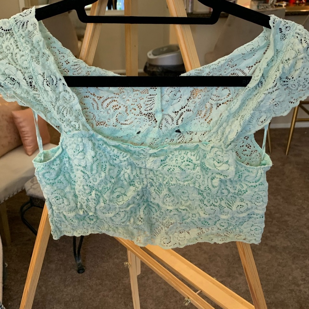 Mint green crop top with cap sleeves